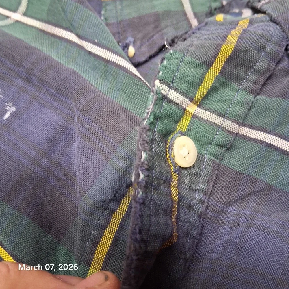 VTG‎ Polo by Ralph Lauren Big Shirt Blue and Green Plaid Size Medium Distressed